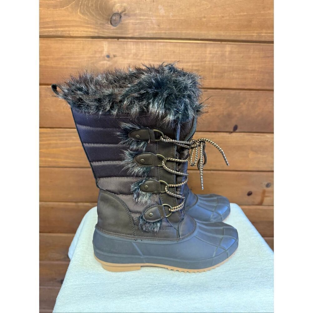 Khombu Kandice Tall Lace-up Faux Fur Winter Snow Boots Sz 10 Brown/gray - Picture 2 of 8